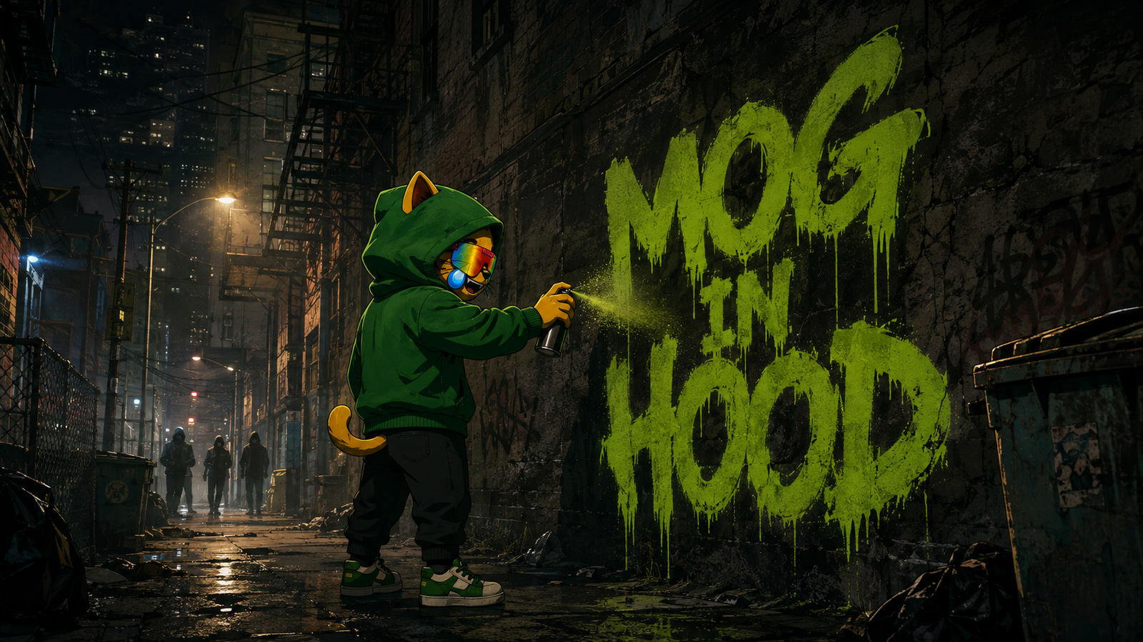Mog painting Mog in Hood on a wall