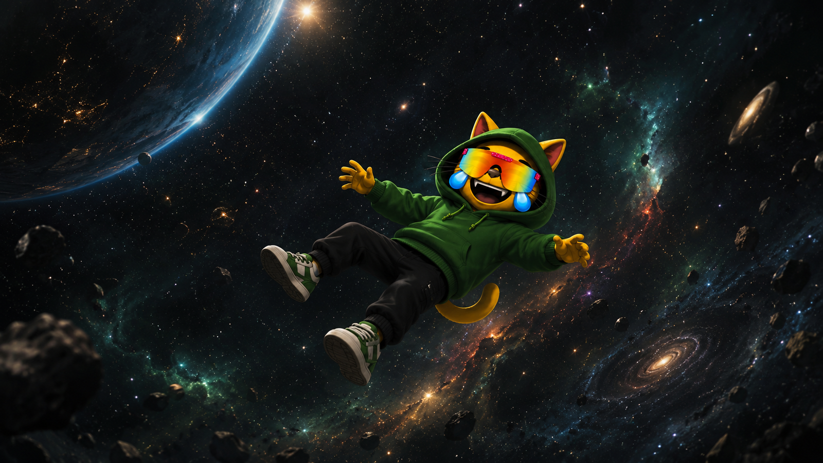 Mog floating in outer space